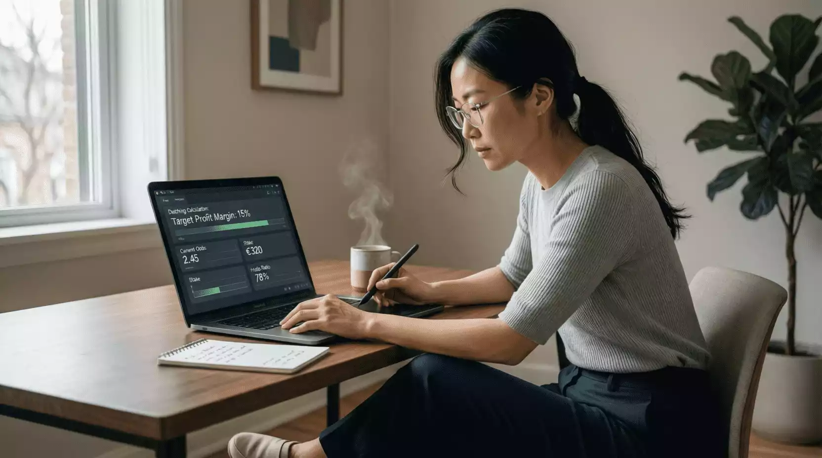 Concepto de calculadora automática para distribución de stakes en dutching