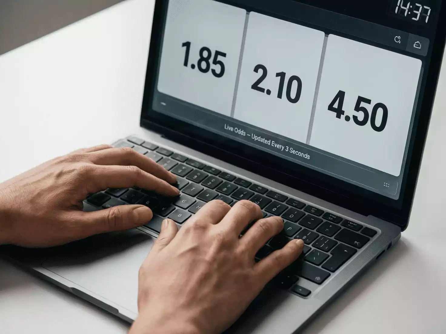 Manos sobre teclado introduciendo datos de apuesta en pantalla