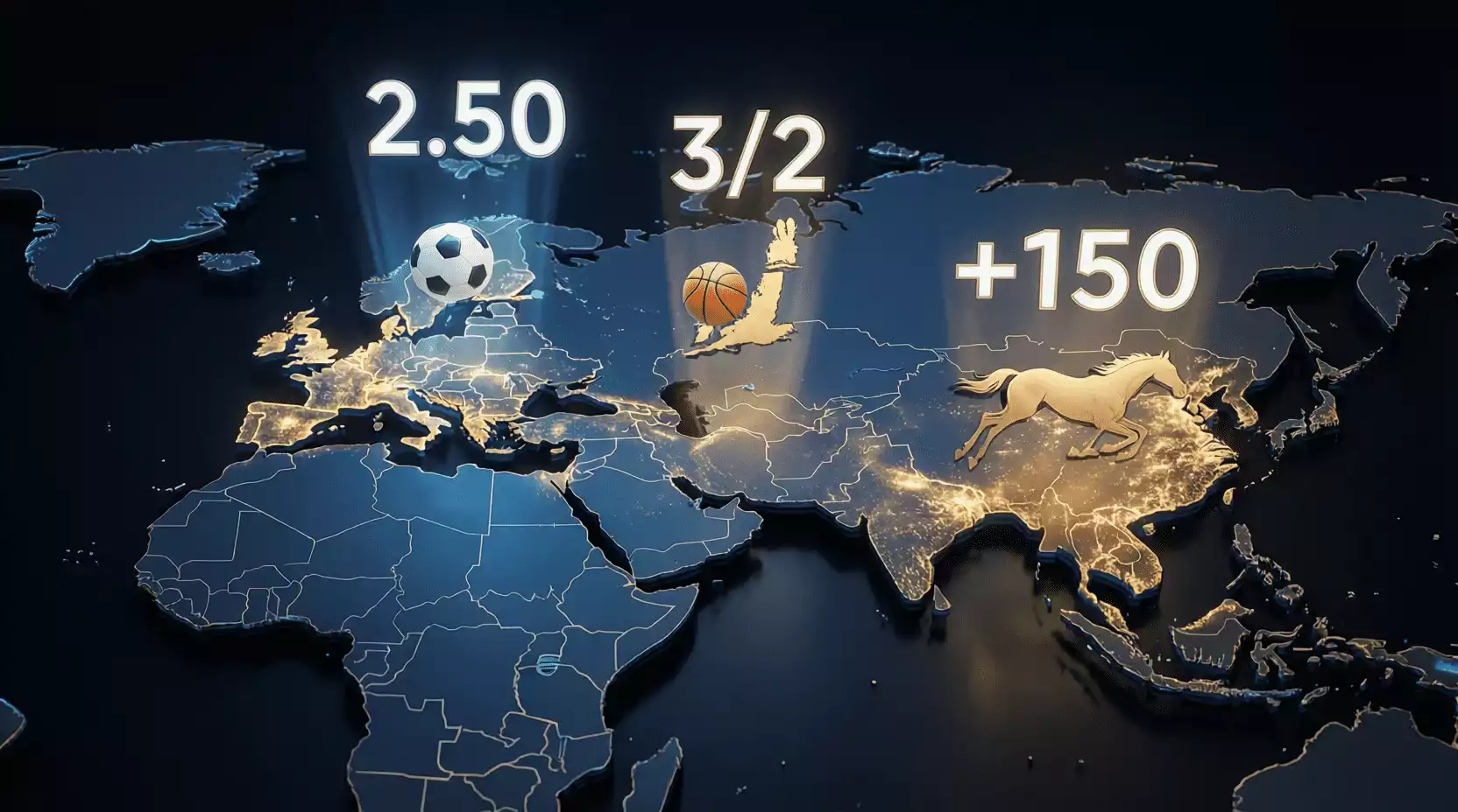 Concepto global de apuestas deportivas con diferentes formatos de cuotas