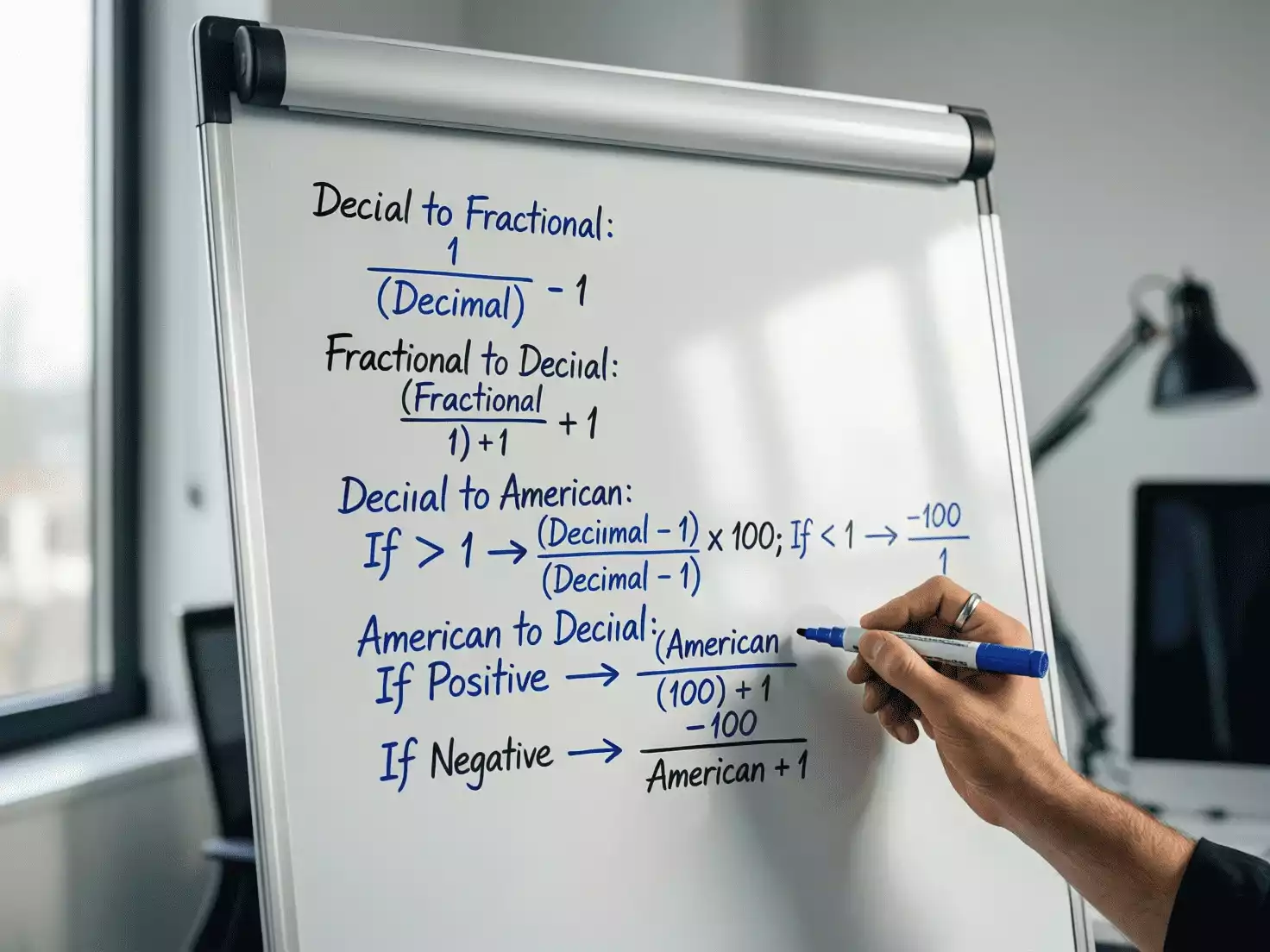 Pizarra con fórmulas de conversión entre formatos de cuotas