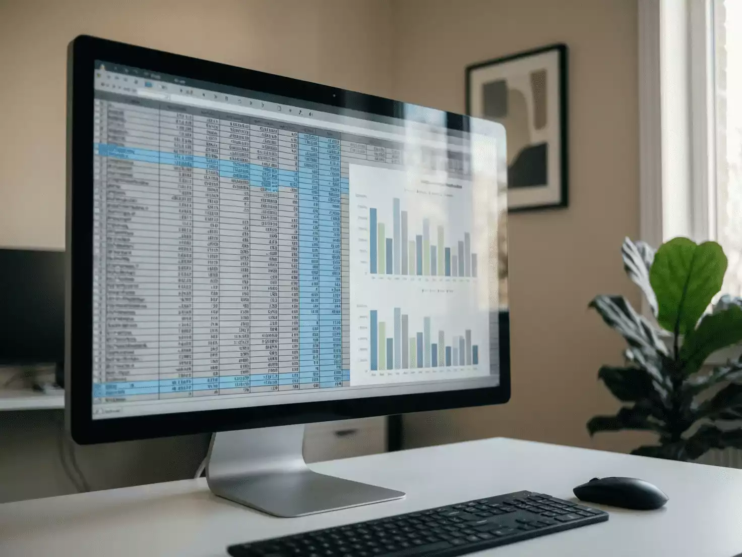 Pantalla de ordenador mostrando hoja de cálculo con análisis estadístico