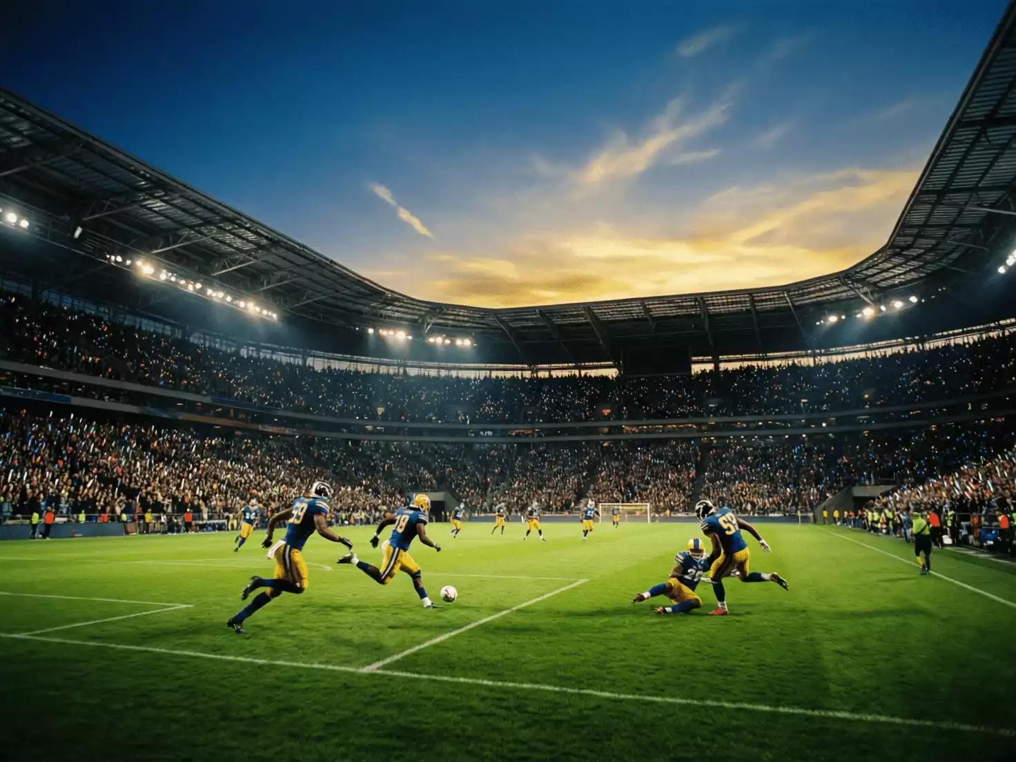 Estadio de fútbol durante un partido con ambiente de competición