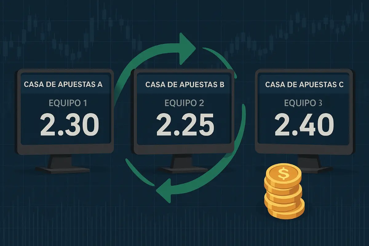 Diagrama visual explicando el concepto de arbitraje en apuestas deportivas