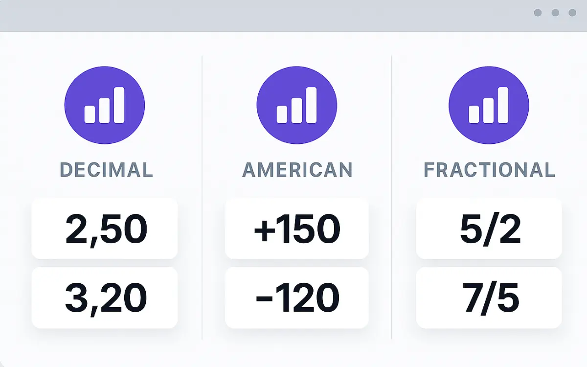 Infografía mostrando los tres tipos de cuotas en apuestas deportivas