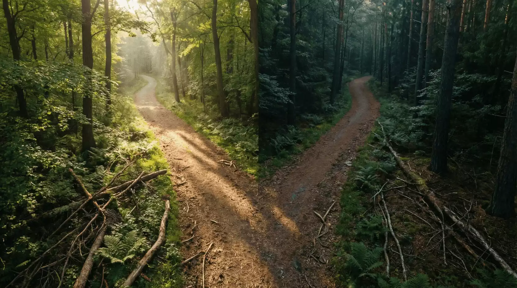 Dos caminos divergentes simbolizando diferentes estrategias de apuestas